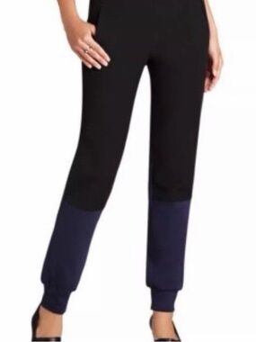 BCBGMaxAzria Black and Navy Colorblock High-Waist Joggers
